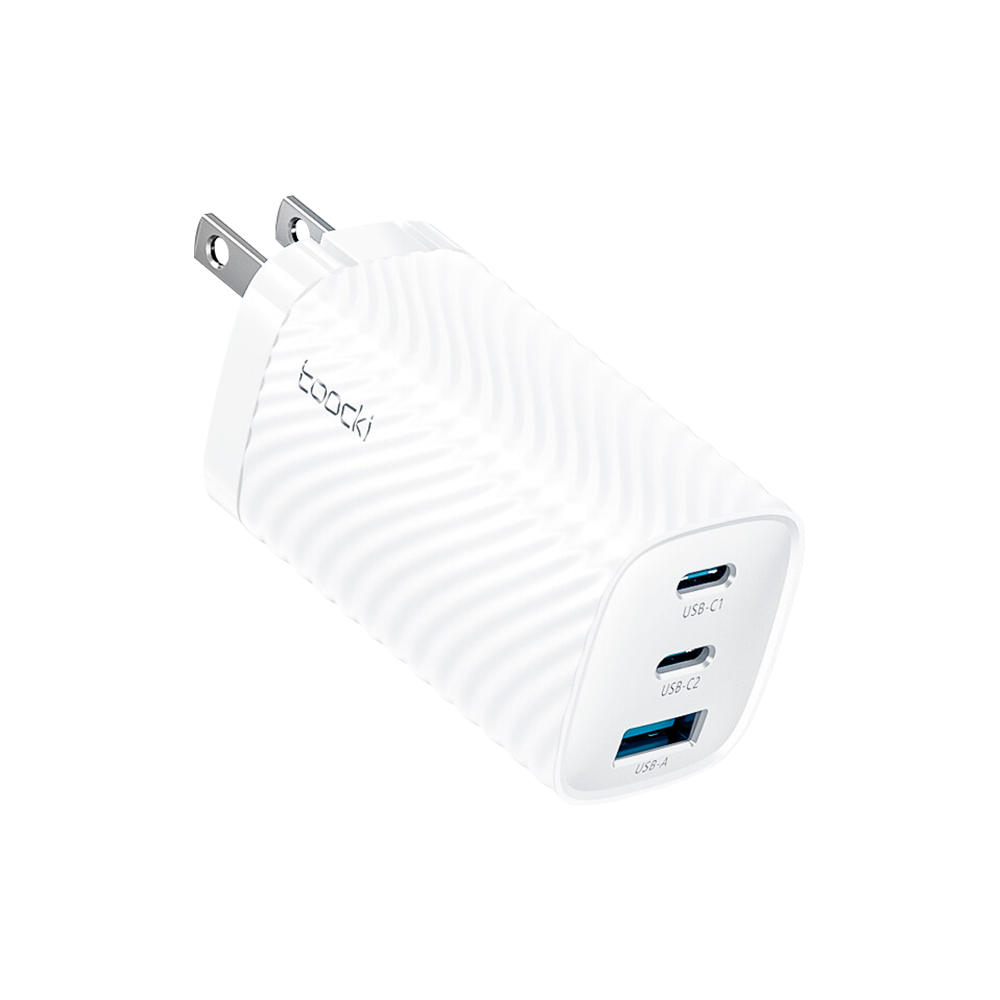 Cargador TOOCKI USB A + 2 TIPO C, 65W, White, TCT65-BWA02
