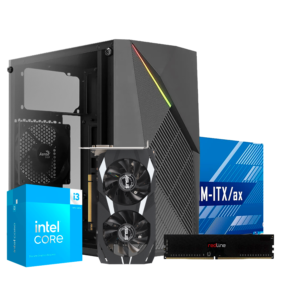 PC Intel Now, i3 14100, RTX 3050 6GB , 16GB DDR4, SSD 480GB, 600W 80+, WiFi Bluetooth