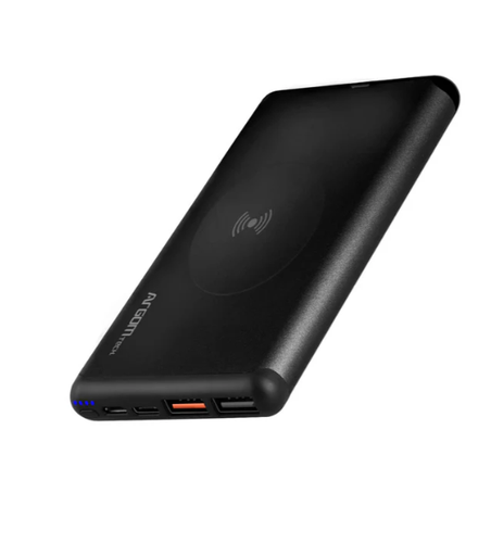 [16783] Power bank ARGOM, backup 12,000MAH WIRELESS, USB output DC 2.1A, carga rapida  15W, ARG-PB-1156BK