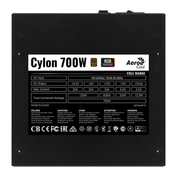 Fuente de poder Cylon 700w RGB 80 Plus Bronze Full Ranger AeroCool