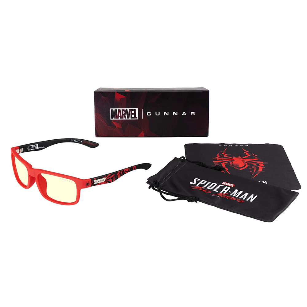 Gafas GUNNAR ENIGMA MILES MORALES/A Edition, SPIDER MAN, Red Frame, Dual-sided anti-reflective lens coating, 100% UV Block -ENI-12201