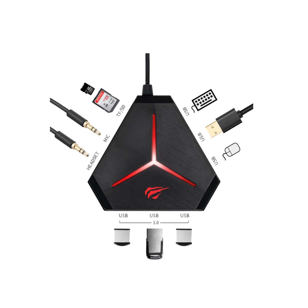 HUB Havit gamenote h95 Hub USB 2.0 x3, USB 3.0 x3, 3.5mm, lector SD y Micro SD