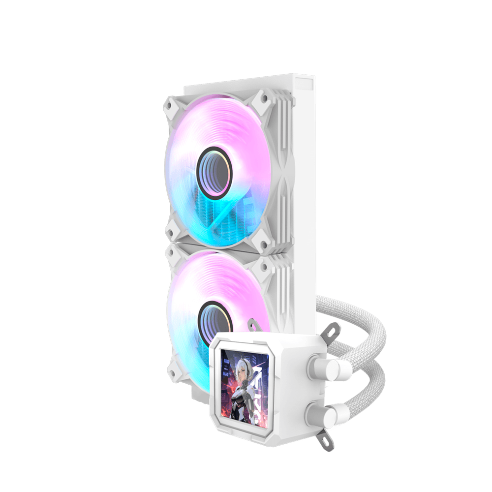 Enfriamiento Liquido Darkflash DV240S RGB BLANCO TDP 200-  240mm,  320*320 resolution IPS LCD, Control via Software, 3-stage bomba de agua, Intel, AMD, compatible con: Aura, Mystic, Fusion, Polychrome 