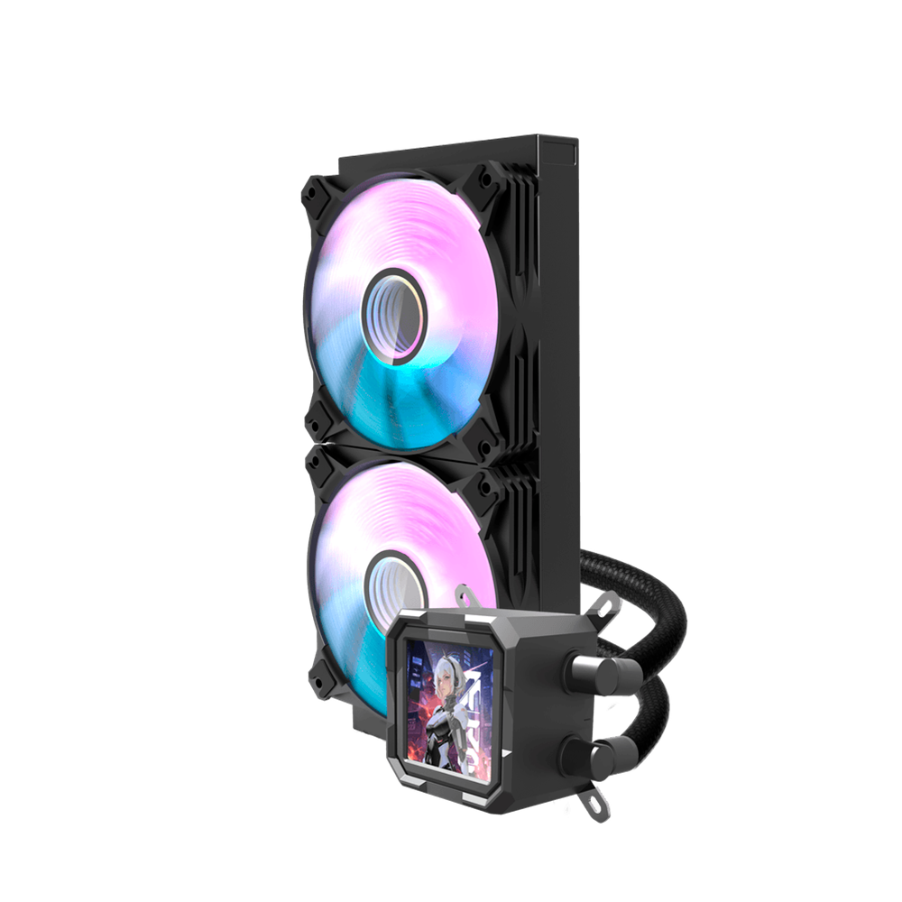 Enfriamiento Liquido Darkflash DV240S RGB NEGRO - TDP 200, 240mm,  320*320 resolution IPS LCD, Control via Software, 3-stage bomba de agua, Intel, AMD, compatible con: Aura, Mystic, Fusion, Polychrome
