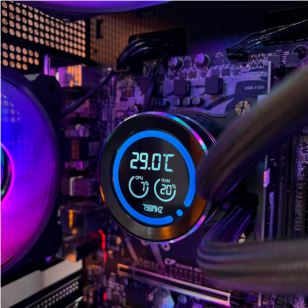 Enfriamiento Liquido Darkflash Nebula DN240D RGB Blanco -  240mm, 1 inch LCD Digital display screen  Control via Software, 3-stage bomba de agua, Intel, AMD, compatible con: Aura, Mystic, Fusion, Polychrome