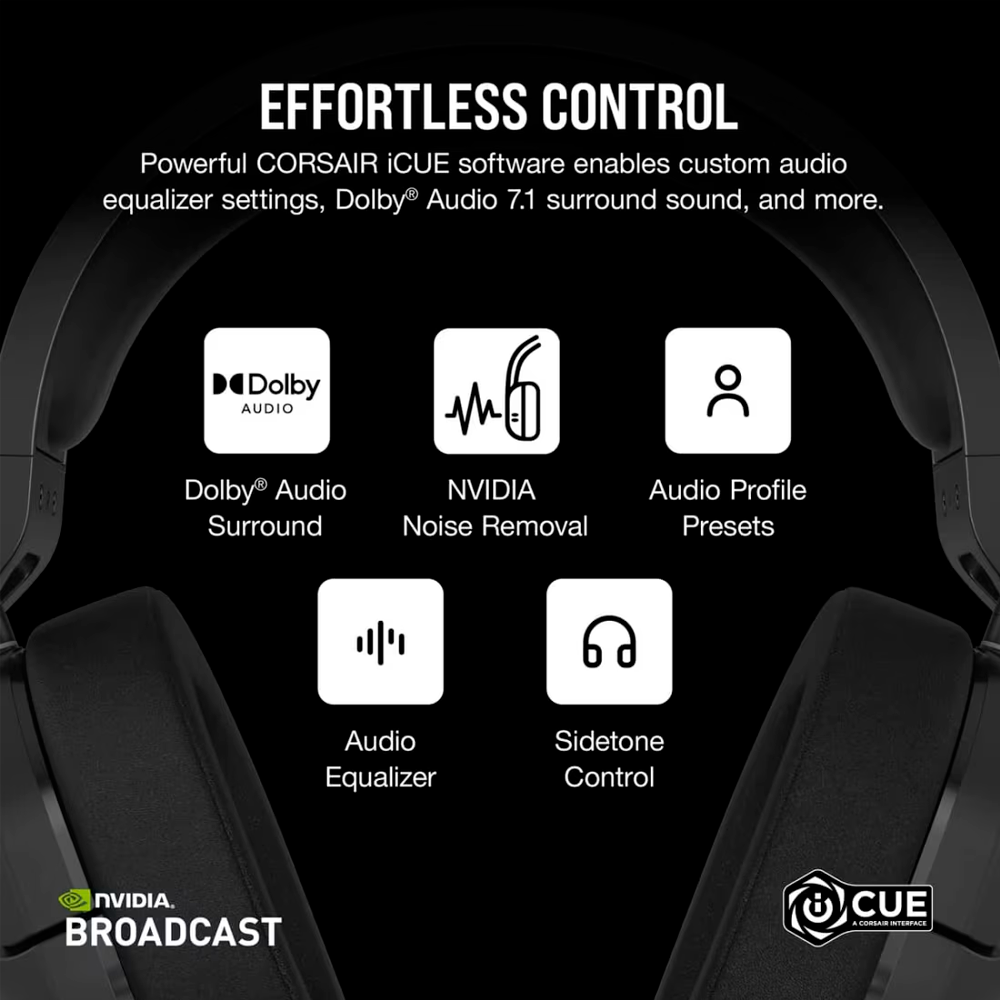 Headset Corsair HS55 Wireless - Negro - CA-9011280-NA