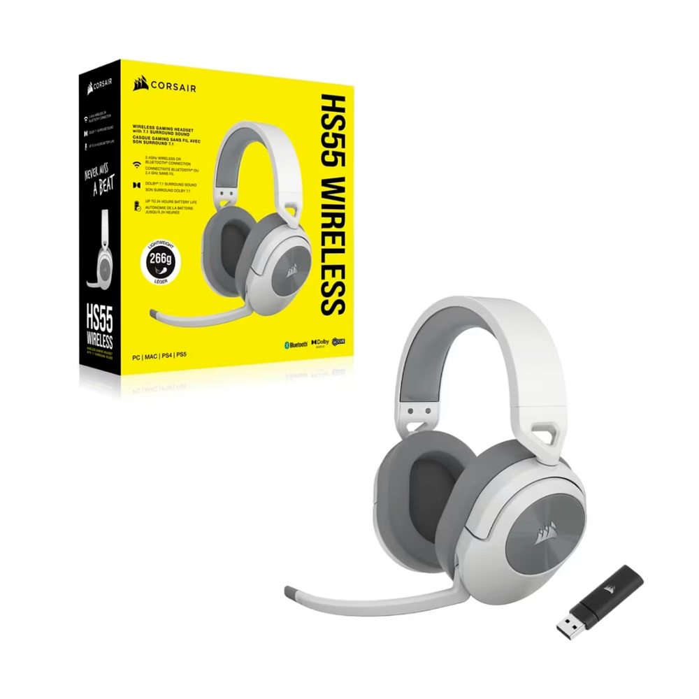 Headset Corsair HS55 Wireless Blanco - CA-9011281-NA
