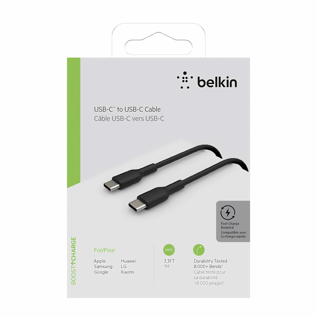 Cable Belkin BoostCharge USB-C to USB-C 1mts. Black, CAB003bt1MBK