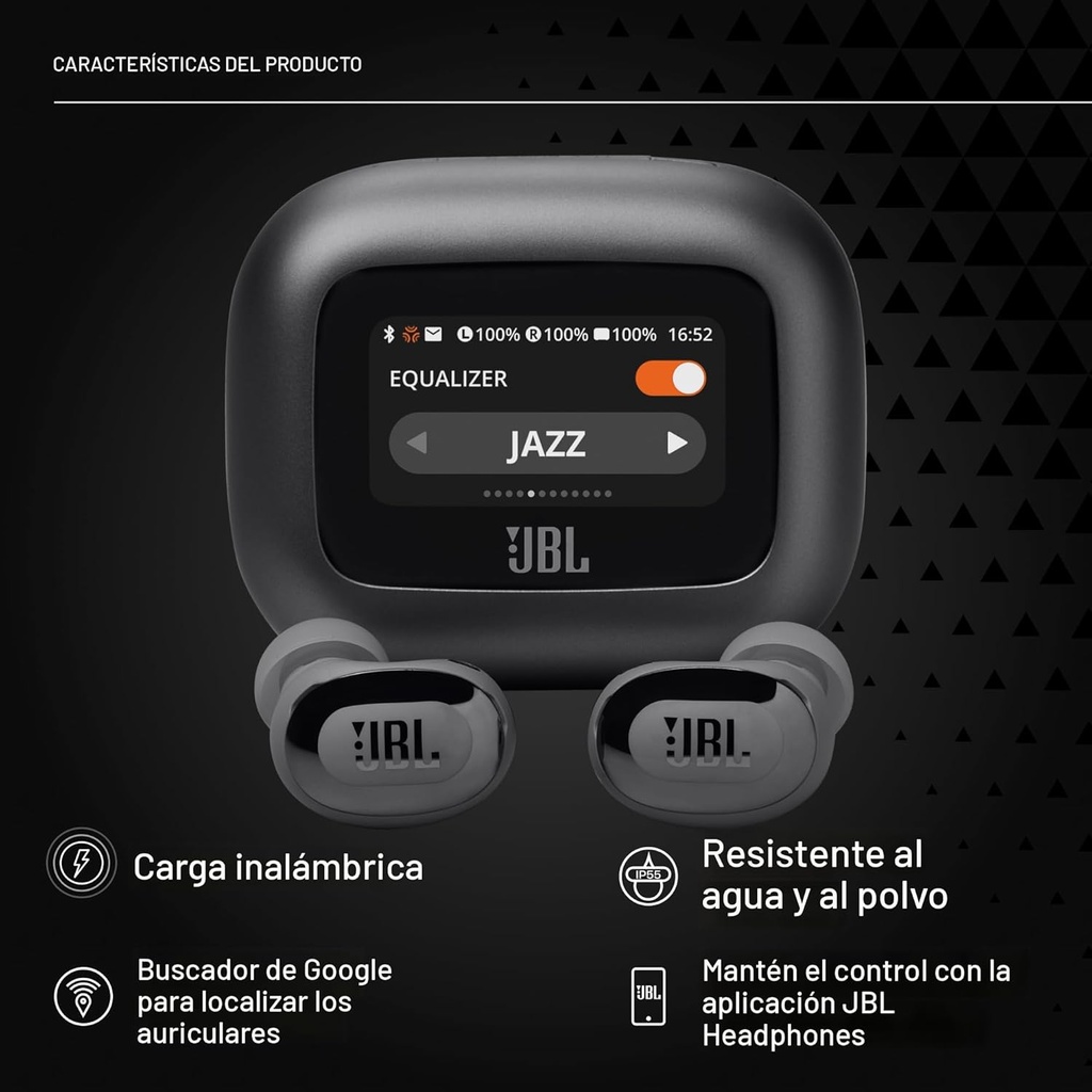 JBL Live Buds 3 Headphones - True wireless - NEGRO  - JBLLIVEBUDS3BLKAM ANC, 40hrs, IP55, carga inalambrica, LCD, LDAC