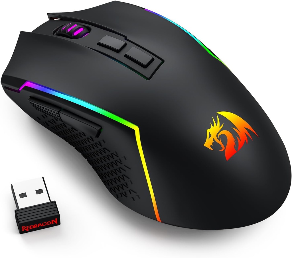 Combo Teclado y Mouse Redragon Gaming Essentials - Inalambrico de 3 modos, teclado de junta K689 PRO RGB 108 teclas, mouse M693 de 8000 DPI M693Negro - S163