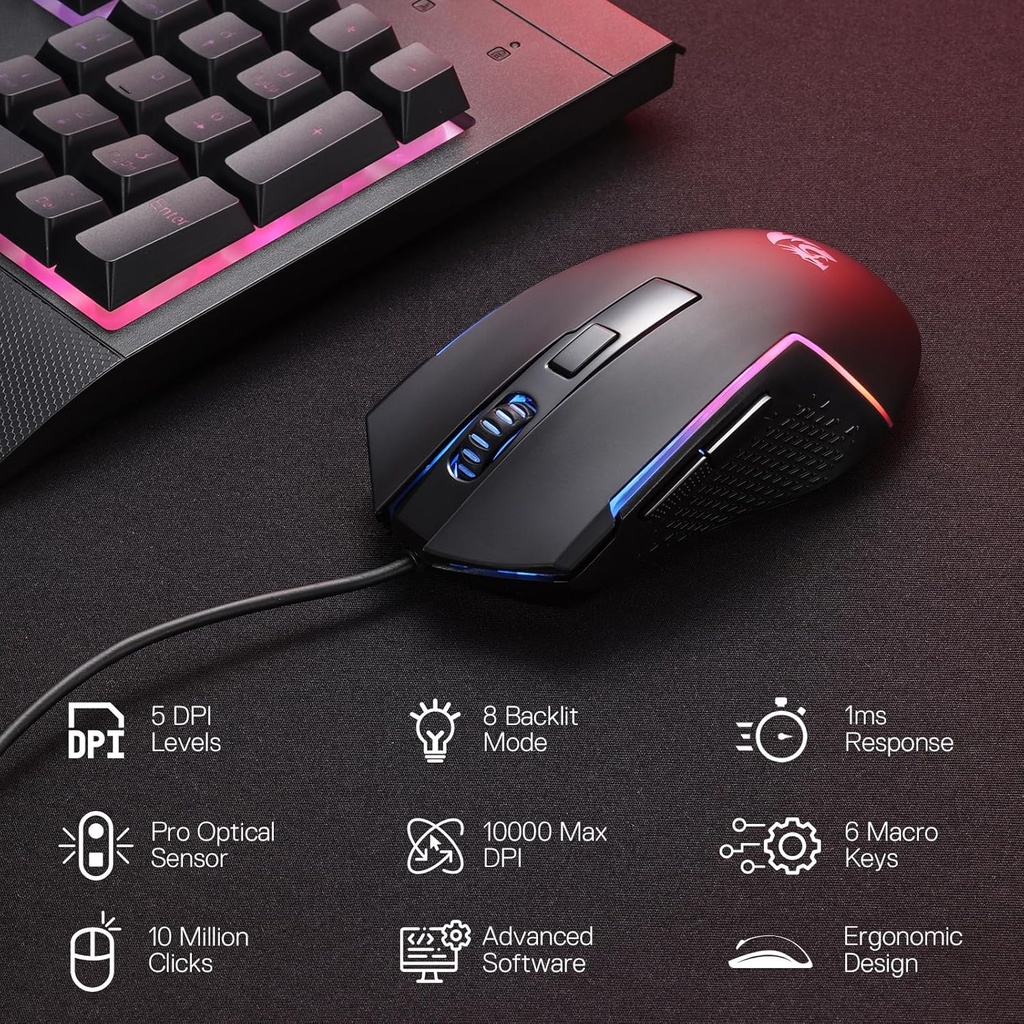 Combo Teclado y Mouse Redragon Gaming Essentials S151 - Negro