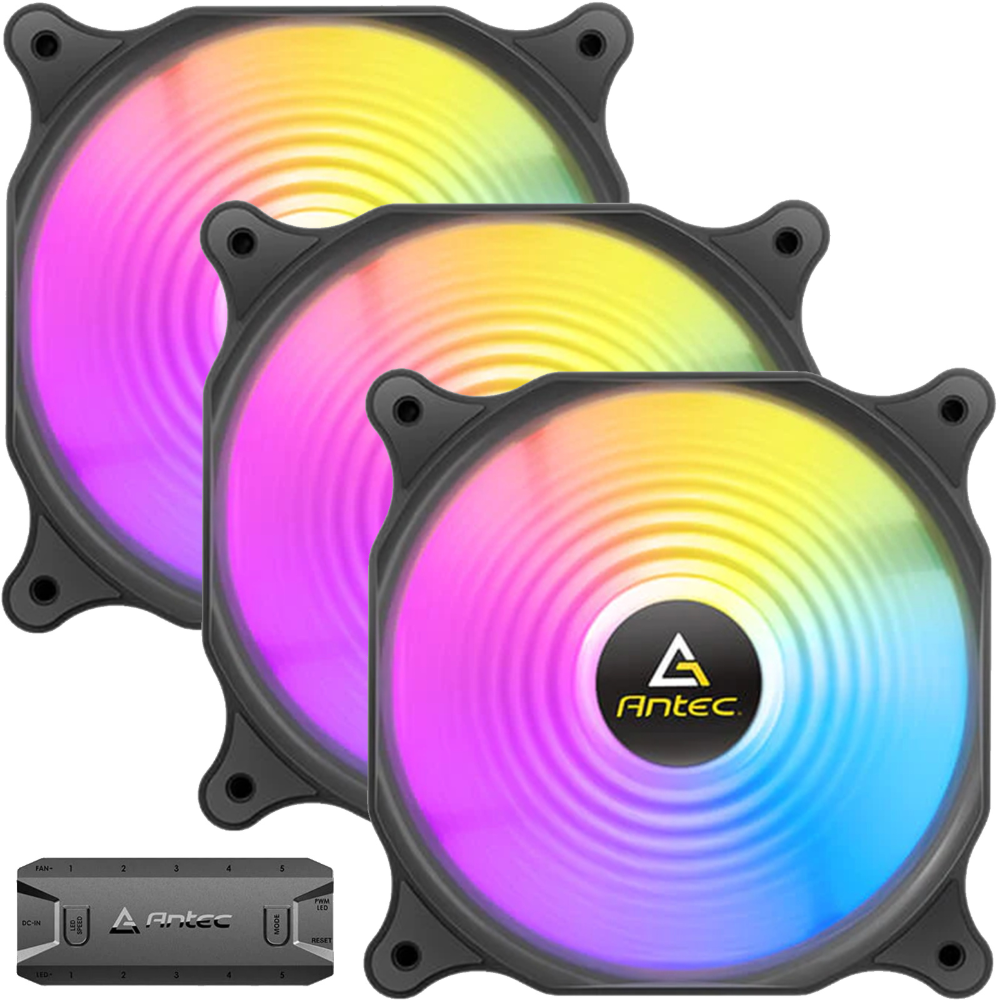 [18410] Ventilador Antec Neon F12 Racing - ARGB - Pack 3, Velocidad 500 ± 200 - 1500 ± 10% RPM