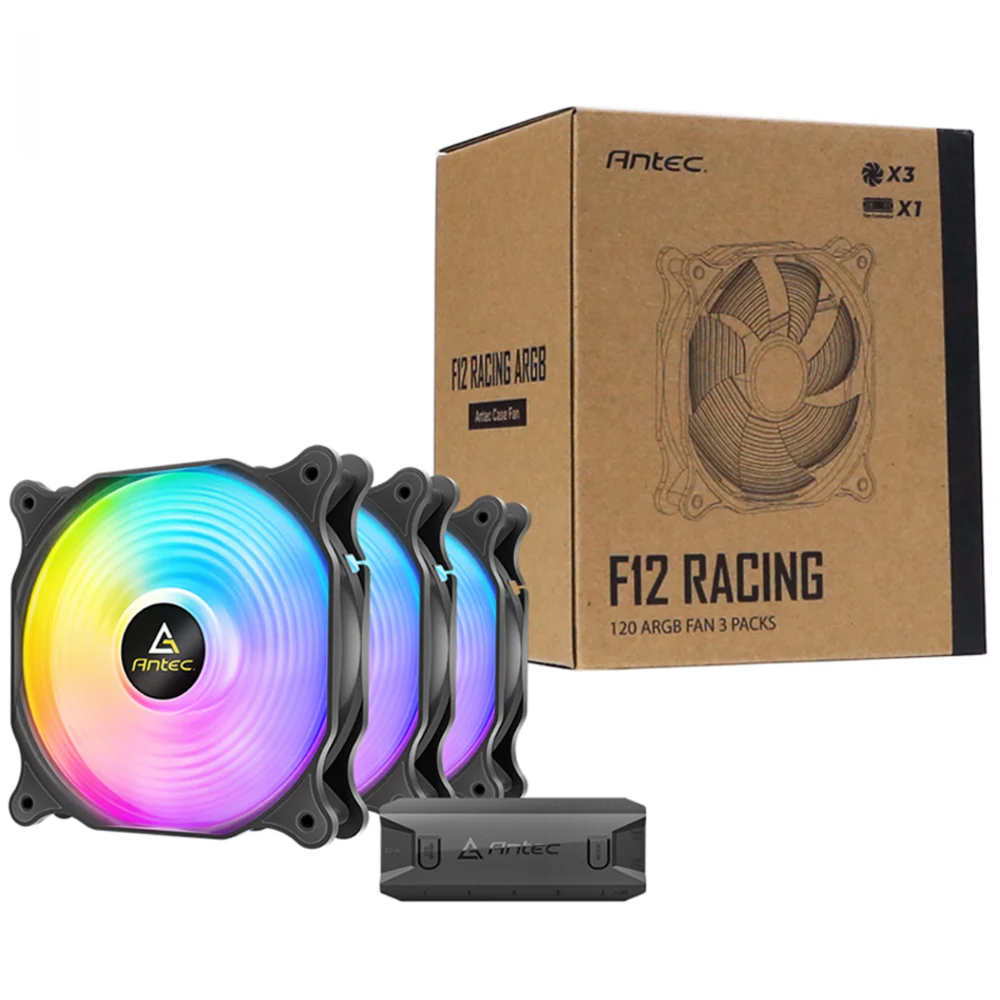 [18410] Ventilador Antec Neon F12 Racing - ARGB - Pack 3, Velocidad 500 ± 200 - 1500 ± 10% RPM