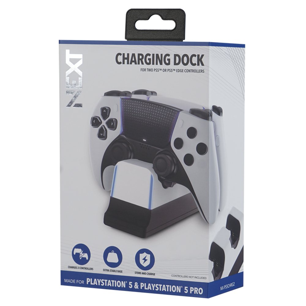 [19946] Base de Carga NEXT para 2 Controles DualSense PS5 – LED, USB, Blanco/Negro - NX-PS5CHRG2 