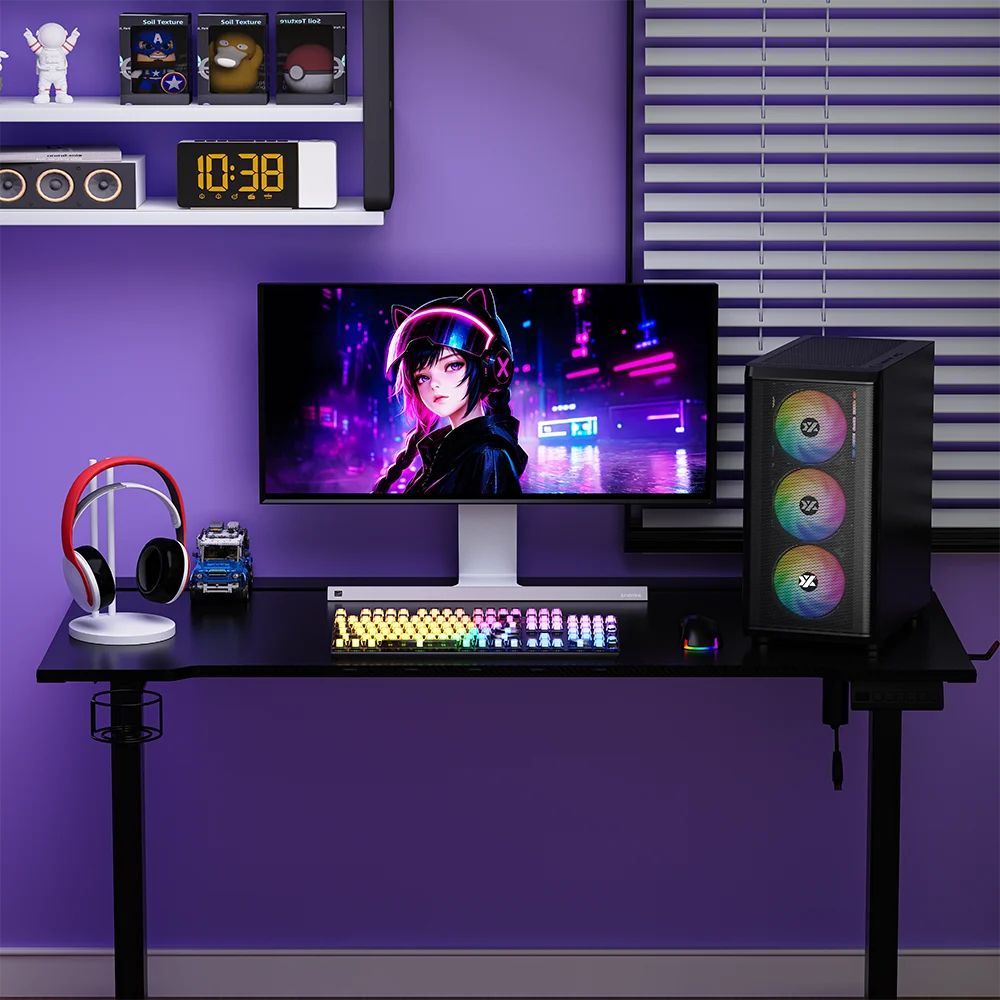 [20047] ESCRITORIO ELECTRICO GAMING AJUSTABLE XYZ PRO X, X-DS-PRO X-B / XYZ-SA-1027 1400x600cm, RGB Integrado, Portavaso, Caja p/cables, 132 Libras.