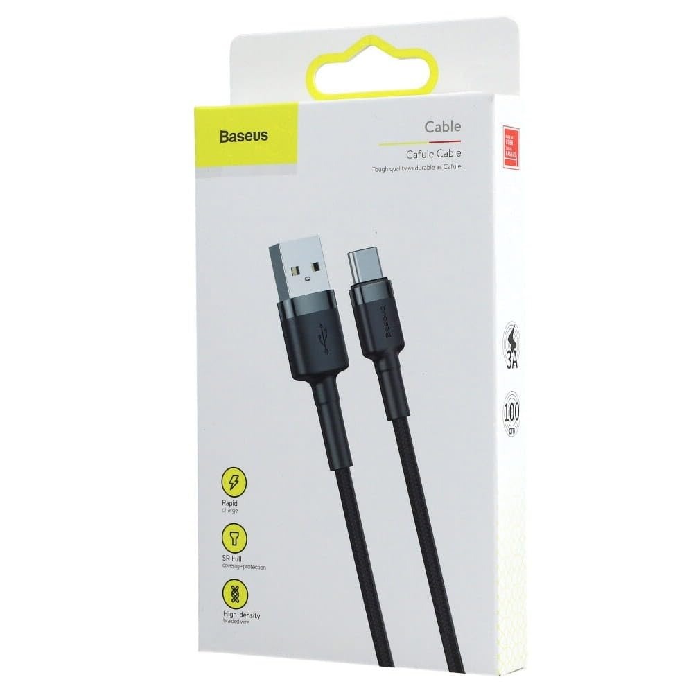 [20137] Cable de Carga Rápida Baseus Cafule USB-A a USB-C 3A 1Metro,  Gris Negro, CATKLF-BG1
