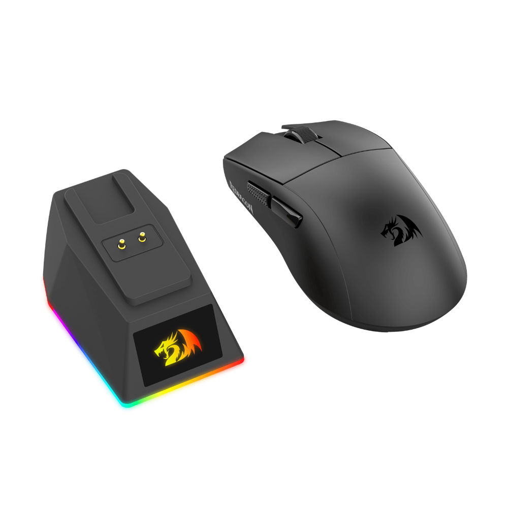 [20190] Mouse Gaming Inalámbrico Redragon K1NG Ultra M999 – 45,000 DPI, Tri-Mode 2.4 GHz, BT 5.1, USB-C, 55g, 400mAh, Base de Carga RGB