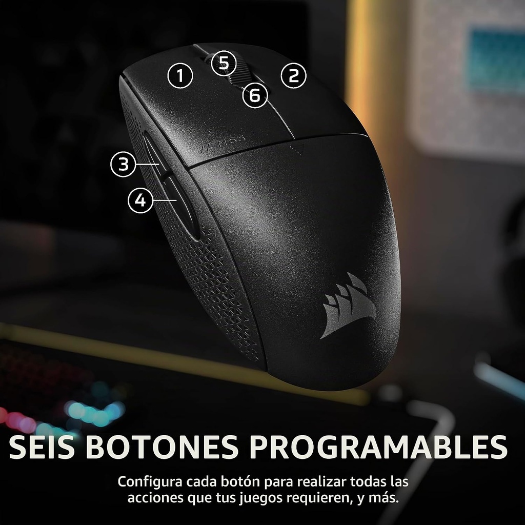 Mouse Corsair M55 - Wireless/Bluetooth - Negro -, FPS ligero M55 - Negro | 2.4GHz y Bluetooth, 24,000 DPI, bat. larga duracion, 6 programables, CH-931F000- WW