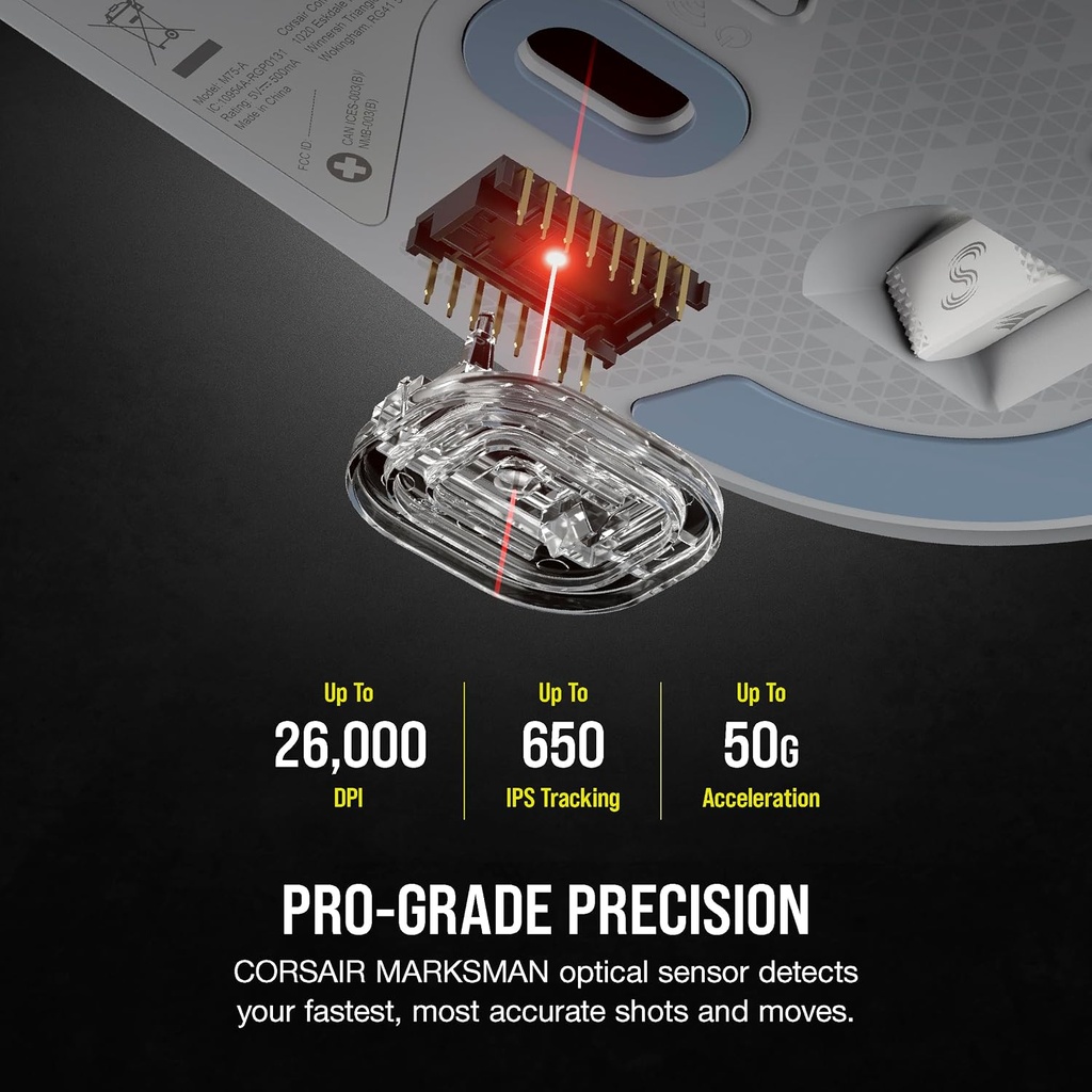 Mouse Corsair M75 Air - Bluetooth - Gris -  26,000 DPI – Entrada Ultrarrápida, CH-931D102-NA,