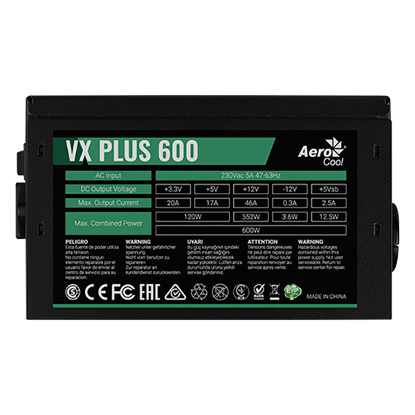 Fuente de Poder Aerocool VX PLUS 600 Black