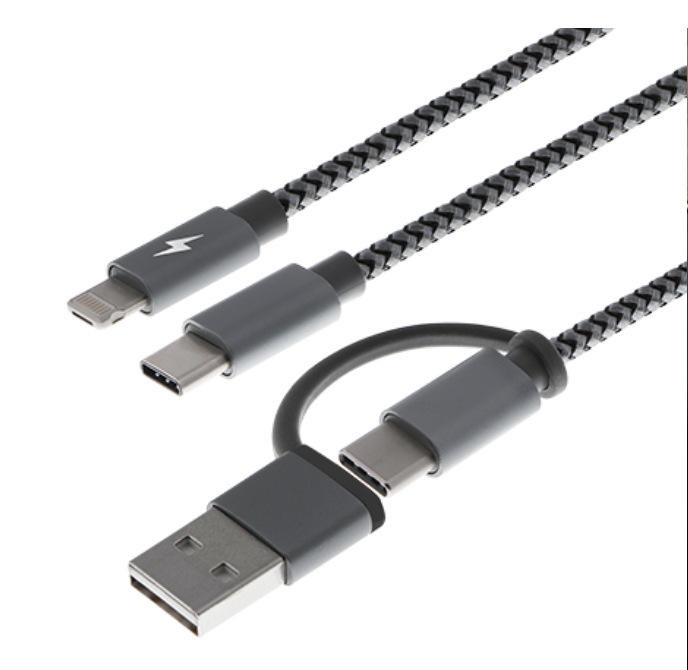 Cable multifuncional para carga 5 en 1USB Tipo A o C Micro USB + Lightning USB Tipo C XTC-560