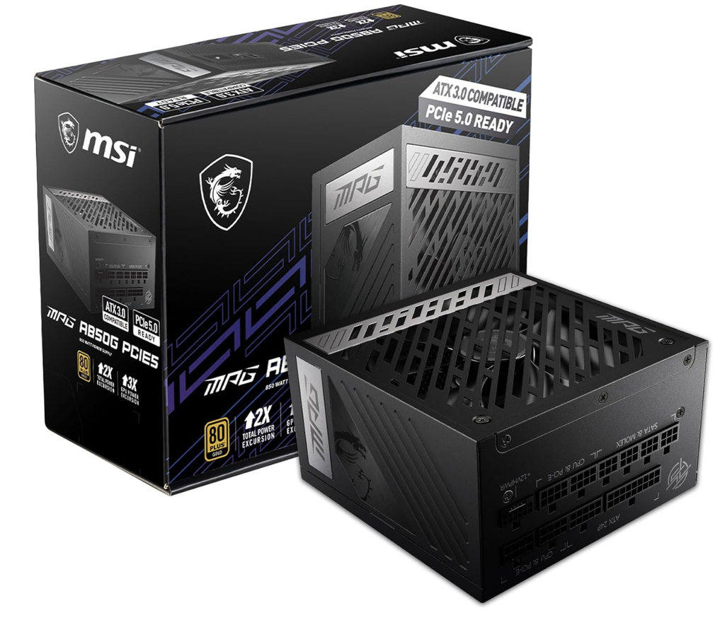 FUENTE DE PODER MSI 850W MPG A850G PCIE5 80 PLUS Gold Full Modular, 80 Plus Gold Certified 850W