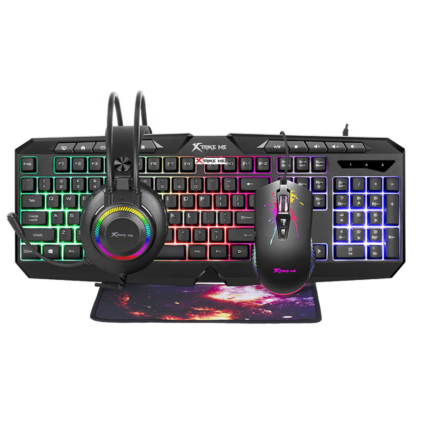Gaming Combo Xtrike Me CMX-410, 4 en 1, Teclado, Headset, Mouse y Pad
