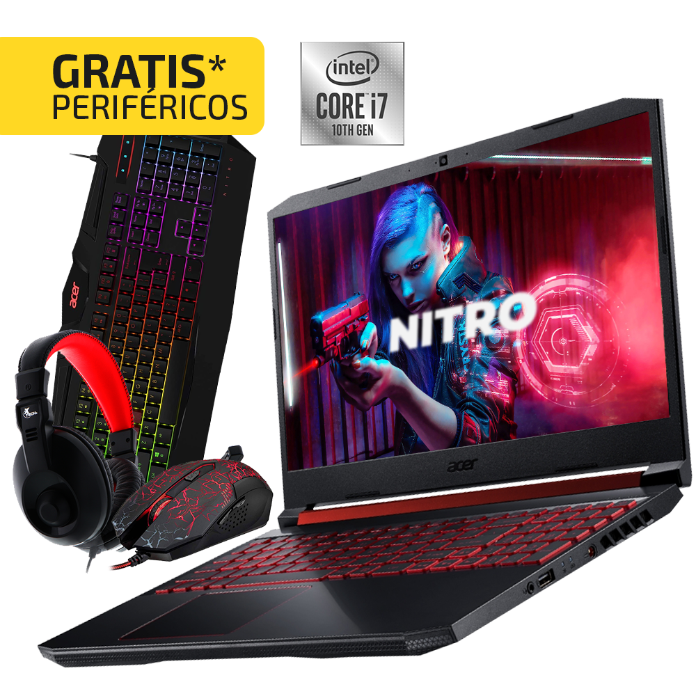 Kit Laptop Acer Nitro i7-10750H, GRATIS Teclado, Headset y Mouse