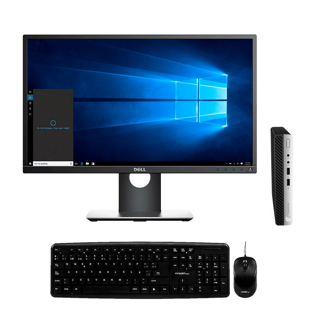 Kit mini pc HP 400 G4 i5 8th, Ram 8GB, SSD 480GB, Win 10 + Monitor 23"+ teclado y mouse RF