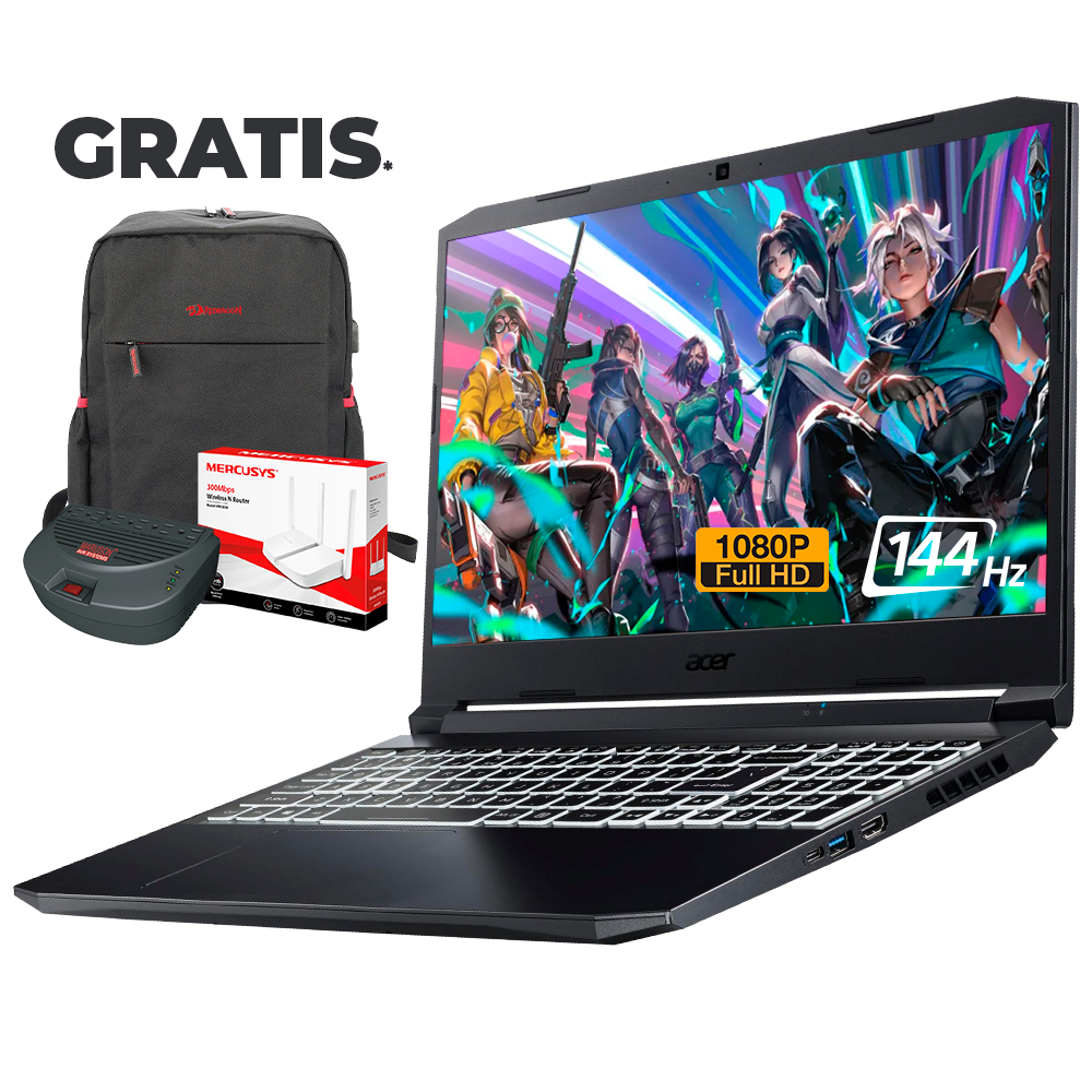 Laptop Acer Nitro 15in 144hz RYZEN 7-5800H, DDR4 8GB, 512GB, GTX 1650 W11 - GRATIS Mochila, Router y Regulador