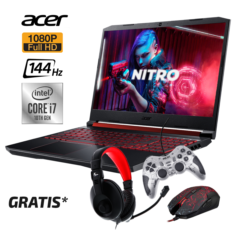 Laptop Acer Nitro Intel I7-1075OH - Gratis Headset, Mouse y Control