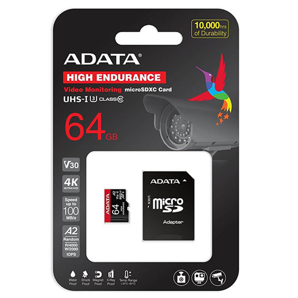 Memoria Micro SD Adata, 64GB microSDXC UHS-I Clase 10 4k 100MB/s  AUSDX64GUI3V30SHA2