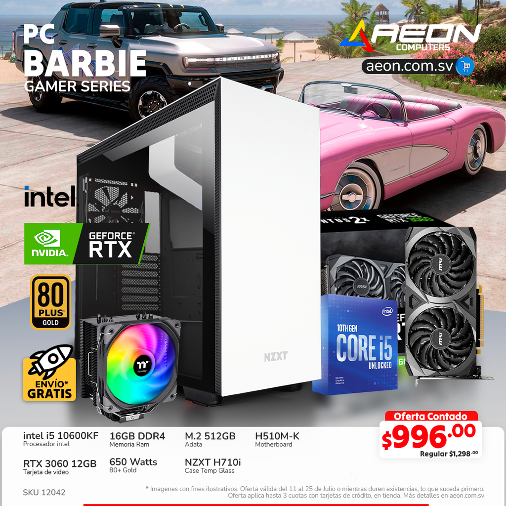 PC BARBIE i5-10600KF, RTX 3060 OC 12GB, 16GB DDR4, M.2 512GB