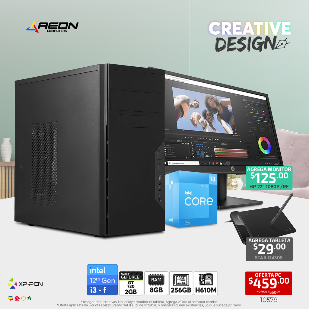 PC Creative Design, I3 12100f 12th, 8GB, GT730 2GB