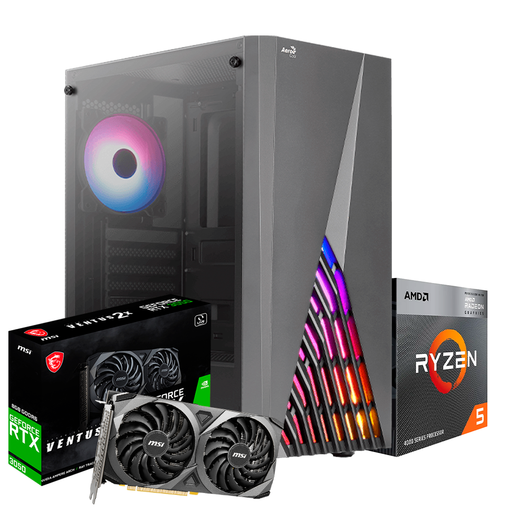 PC Gaming BLACK, Ryzen 5 4600G, RTX 3050 8GB, 16GB DDR4 FURY, 250GB M.2, 550W