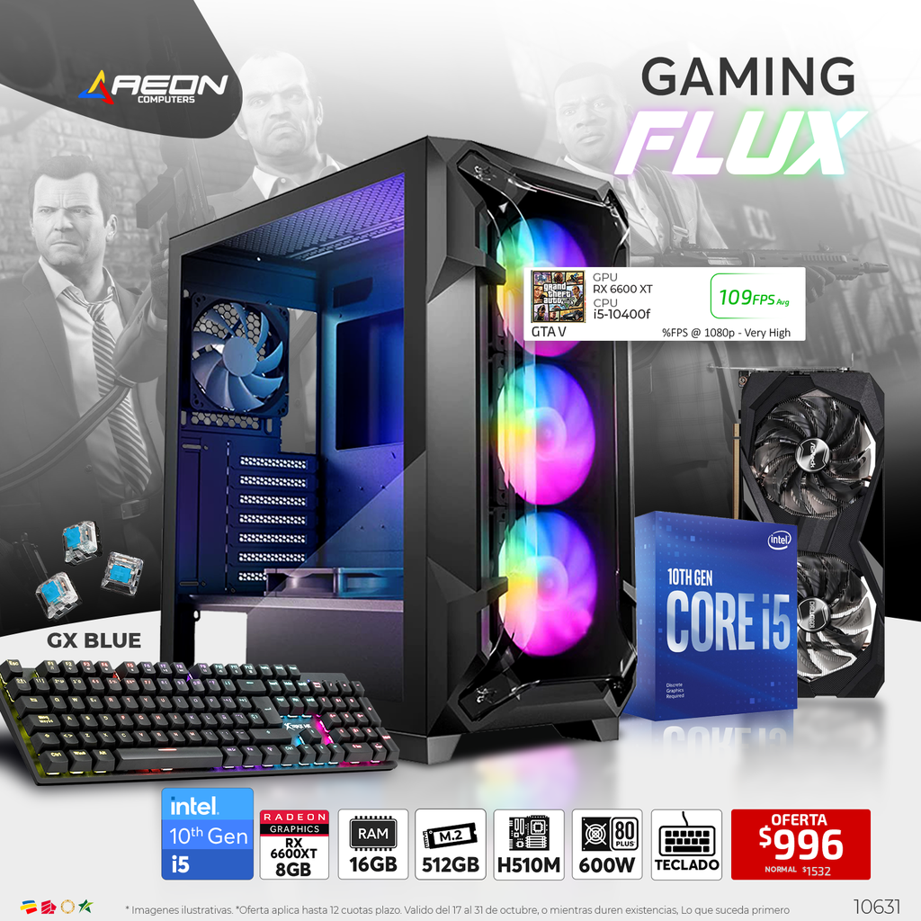 PC Gaming FLUX i5-10400F RX 6600 XT 8GB