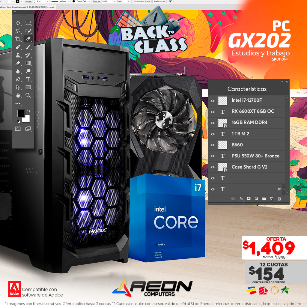 Pc GX202 i7-12700F, RX 6600XT 8GB OC, 16GB DDR4, M.2 1TB.