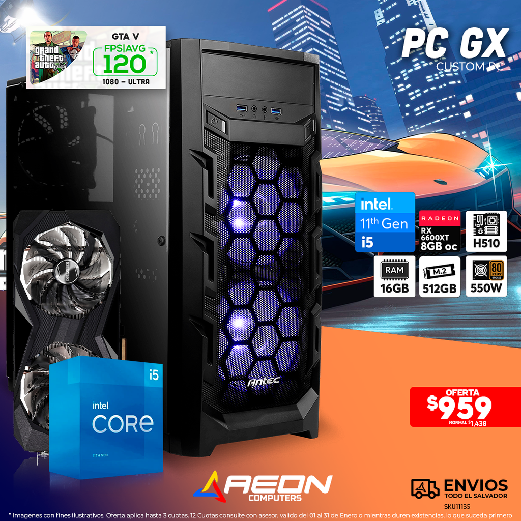 PC GX i5-11400, RX6600 XT 8GB OC, 512GB M.2, 16GB DDR4