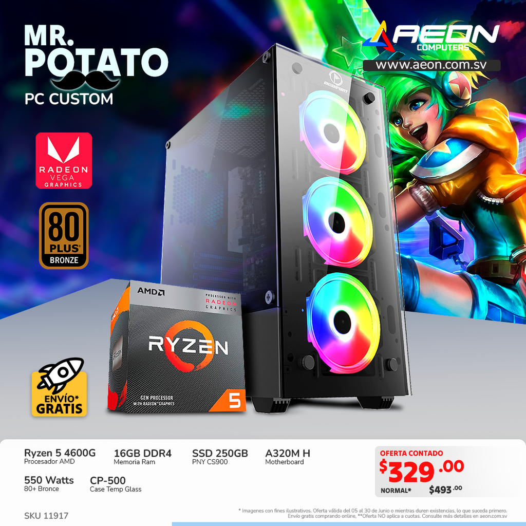 PC Mr. Potato  - Ryzen 5 4600G, 16GB DDR4, SSD 250GB, 550W 80+