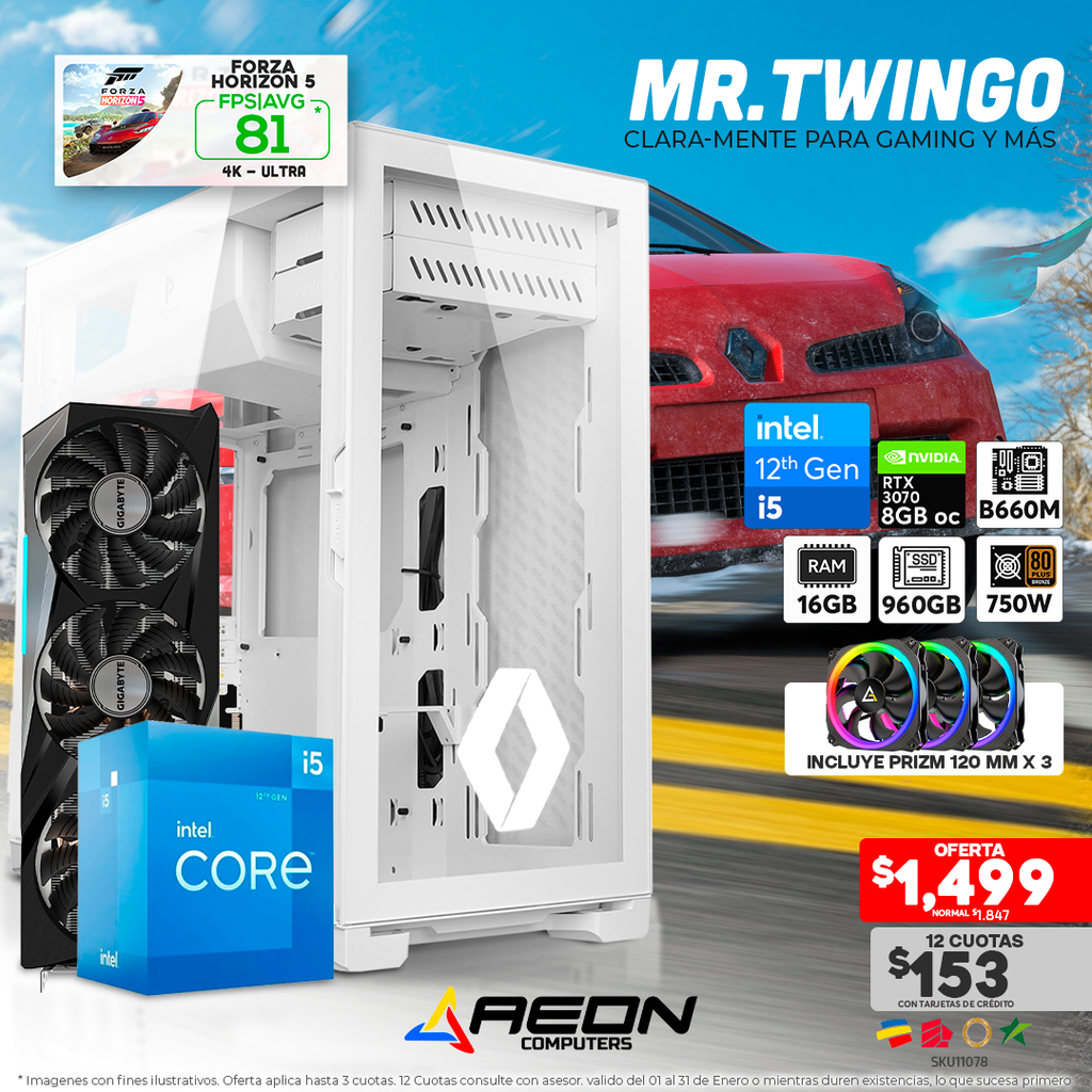 Pc MR.TWINGO i5-12400, RTX 3070 8GB OC, 16GB RAM, SSD 960GB.