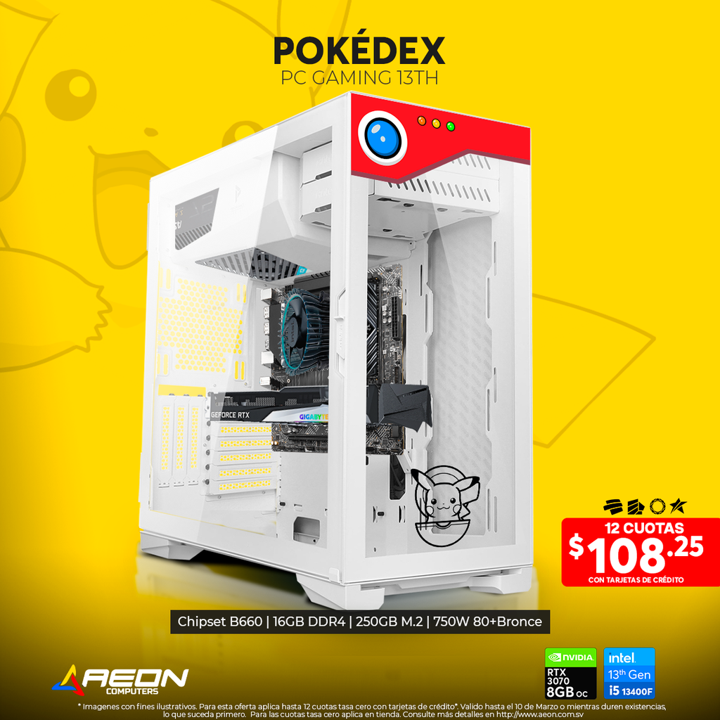 PC POKÉDEX i5-13400F, RTX 3070 8GB OC, 16GB DDR4, M.2 240GB.