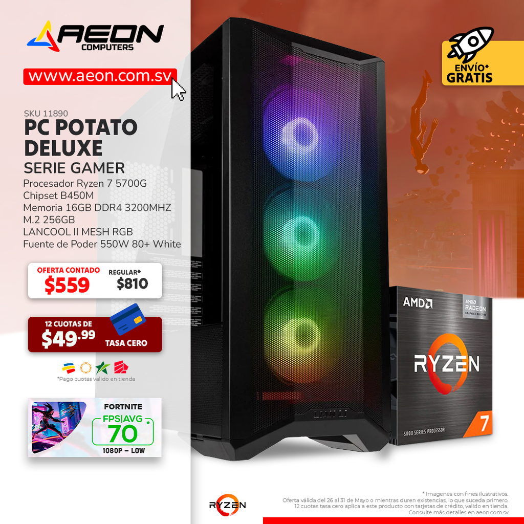 PC POTATO DELUXE RYZEN 7 5700G, 256GB M.2, 16GB DDR4