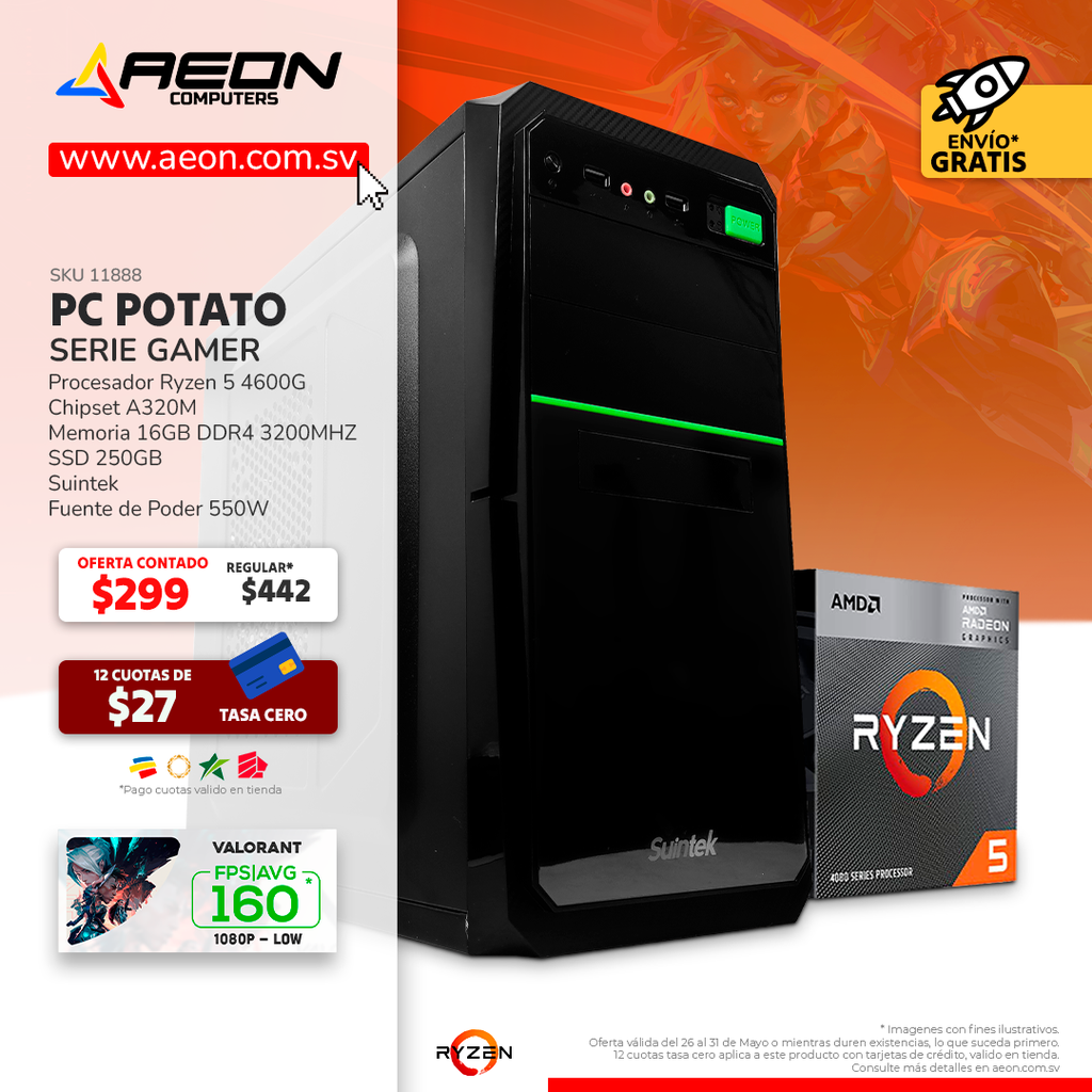 PC POTATO RYZEN 5 4600G, SSD 250GB, 16GB DDR4.