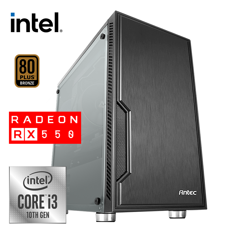 Pc SK10 i3 10105, 8 GB DDR4, 240 SSD, RX 550 4GB, 550W 80+ Bronce