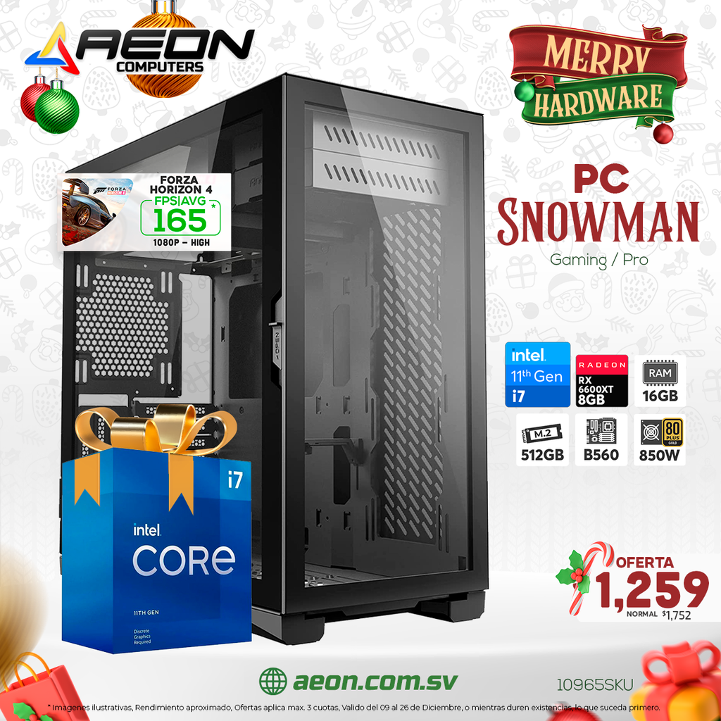 PC SnowMan i7-11700F, RX 6600XT, 16GB DDR4, M.2 512GB, 850W 80+Gold