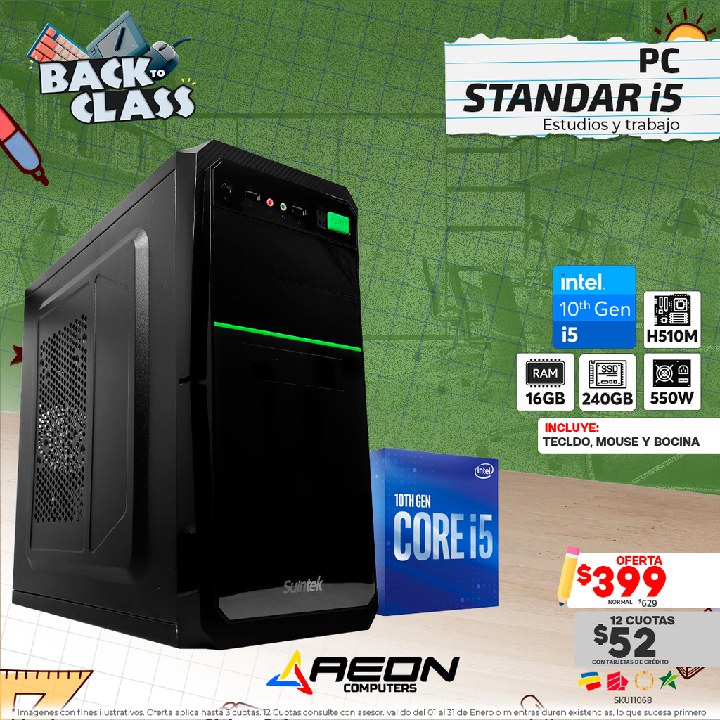 PC Standar i5-10400, 240GB SSD, 16GB DDR4
