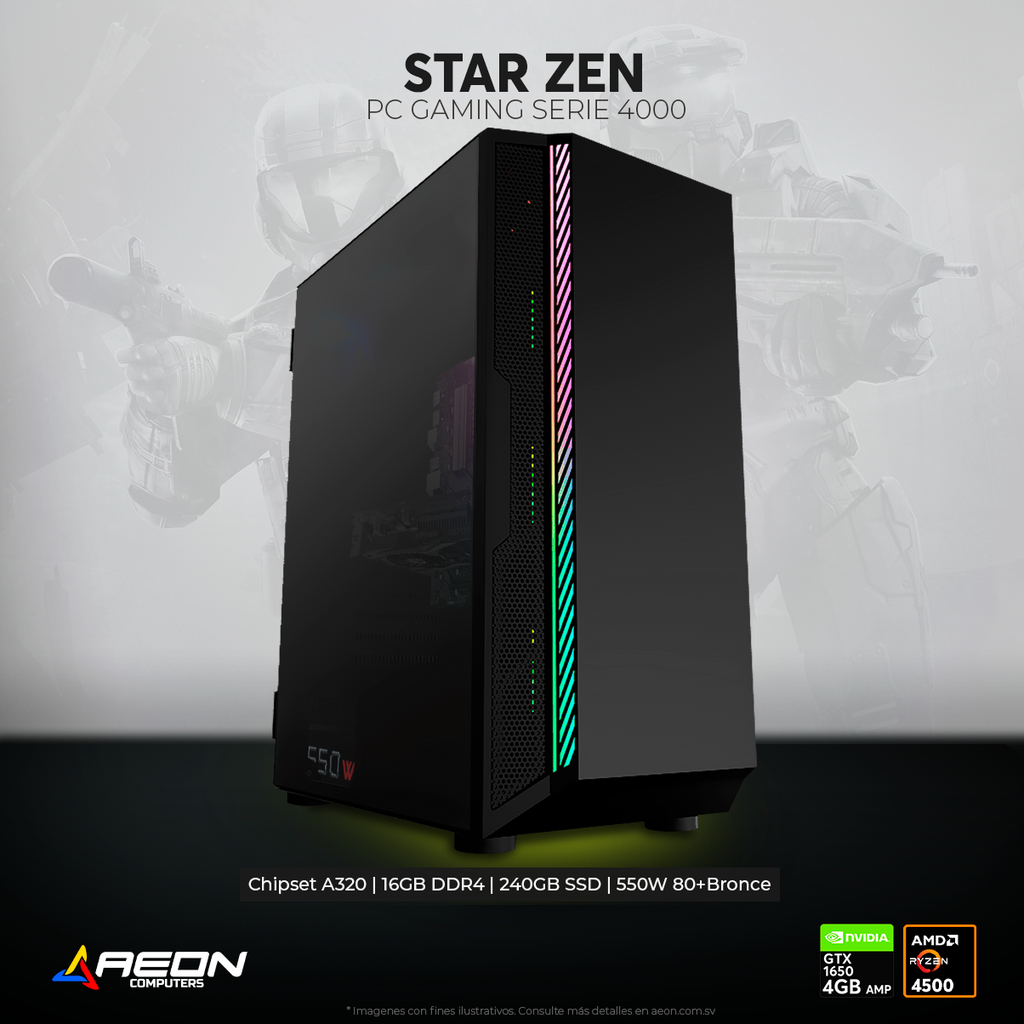 PC STAR ZEN Ryzen 5 4500, GTX 1650 4GB, 16GB DDR4, 240GB SSD.