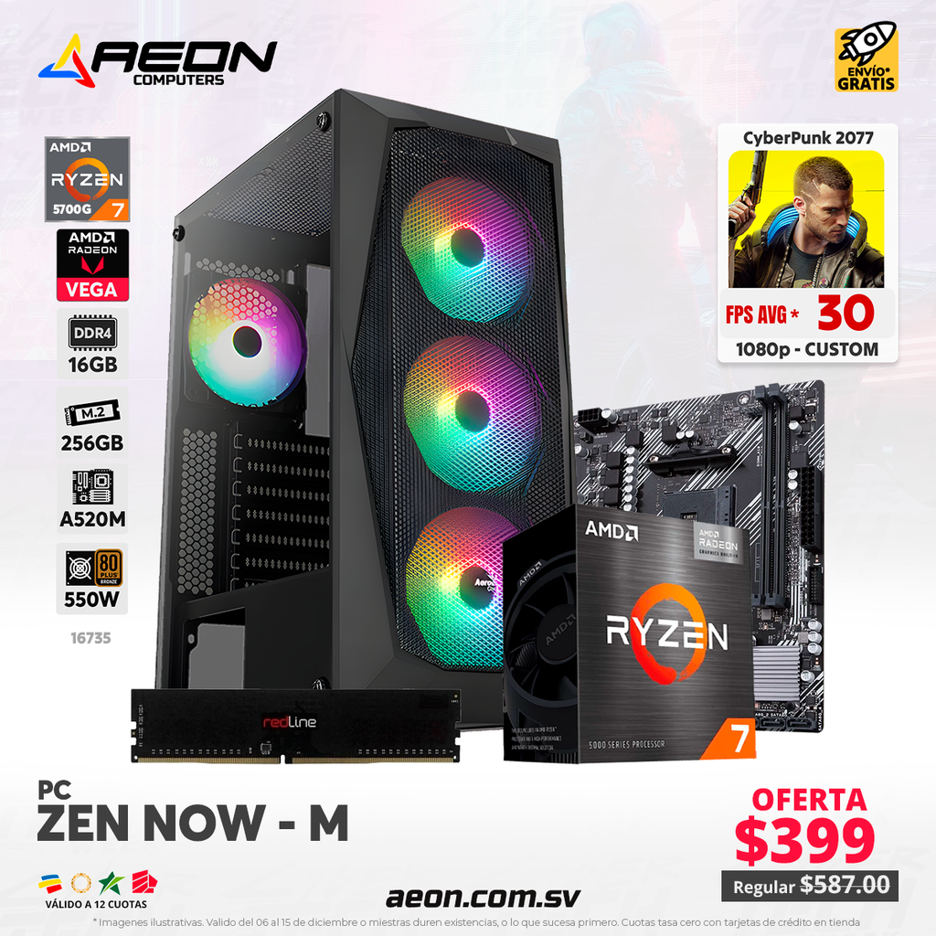 PC ZEN NOW M, Ryzen 7 5700G, 16GB DDR4, 256GB M.2, 550W 80 PLUS
