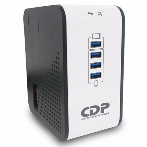 Regulador automático de Voltaje R2CU AVR 1000VA 8 salidas / 4 USB Blanco