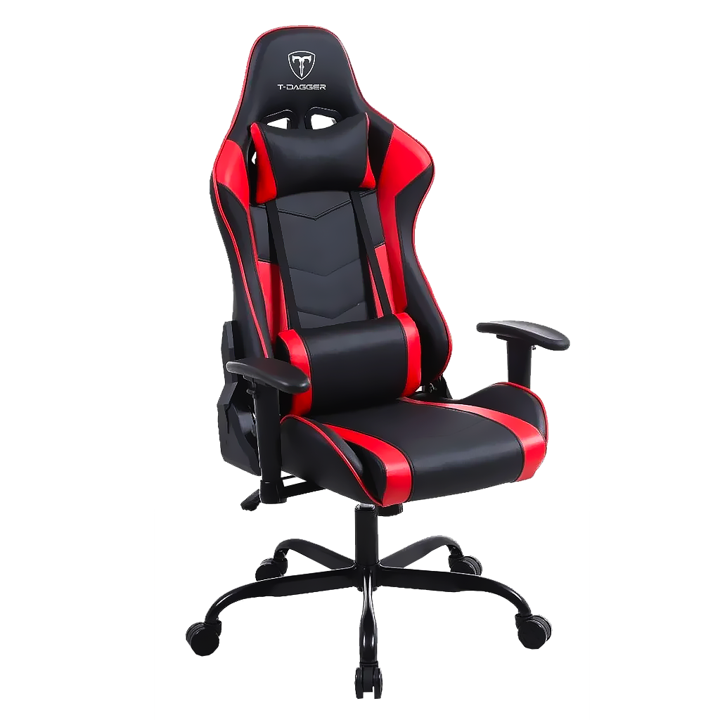 Silla Gamer T-Dagger Mustang - Negro/Rojo Base Metalica - Descansa-brazos ajustables - Reclinable T-TC700RD